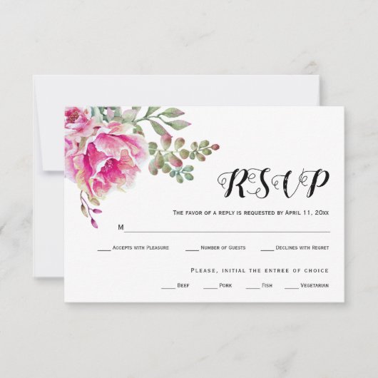 Roze waterverf typografie bruiloft RSVP-kaart RSVP Kaartje (Voorkant)