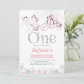 Roze Waterverf Unicorn Fairytale Eerste verjaardag Kaart (Staand voorkant)