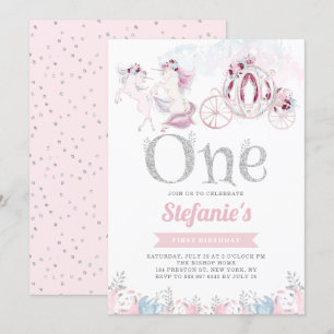 Roze Waterverf Unicorn Fairytale Eerste verjaardag Kaart