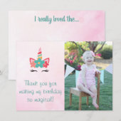 Roze Waterverf Unicorn Foto Hartelijk dank Bedankkaart (Voorkant / Achterkant)