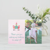 Roze Waterverf Unicorn Foto Hartelijk dank Bedankkaart (Staand voorkant)