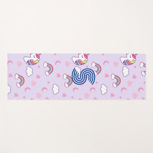 Roze Waterverf Unicorn Yoga Fun Black Monogram Yogamat (Voorkant (horizontaal))