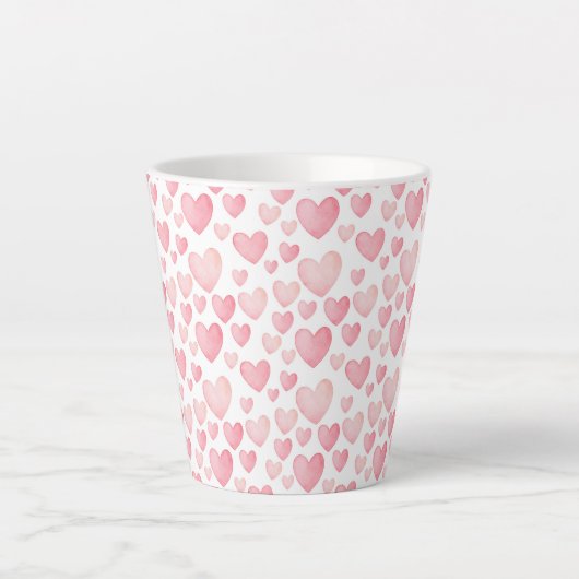 Roze Waterverf Valentijnsharten Latte Mok (Voorkant)