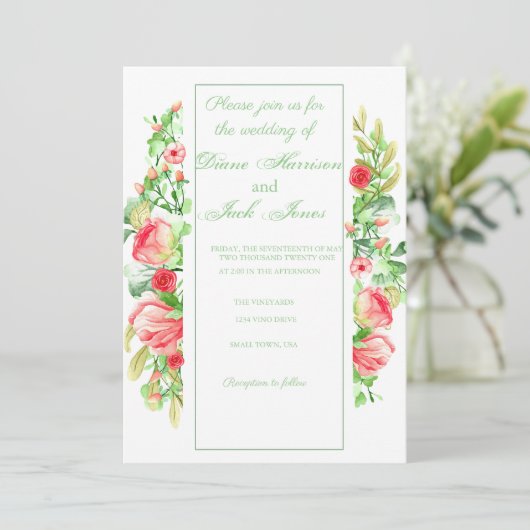 Roze Waterverf van de tuin Rose Bouquet Kaart (Staand voorkant)