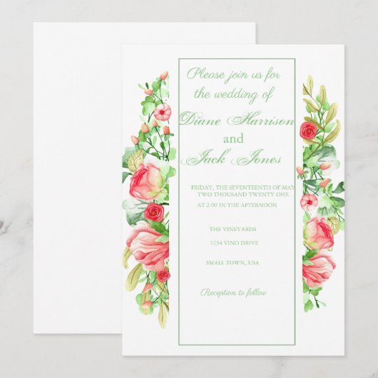 Roze Waterverf van de tuin Rose Bouquet Kaart (Voorkant / Achterkant)