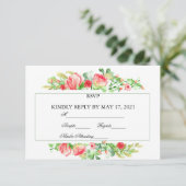Roze Waterverf van de tuin Rose Bouquet RSVP-kaart (Staand voorkant)