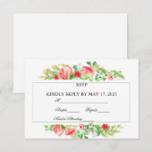 Roze Waterverf van de tuin Rose Bouquet RSVP-kaart (Voorkant / Achterkant)