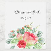 Roze Waterverf van de tuin Rose Bouquet Wijn Etiket (Enkel label)