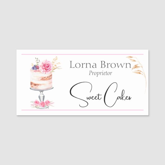 Roze Waterverf van Elegant Bakery Cake Naamplaatje (Voorkant)