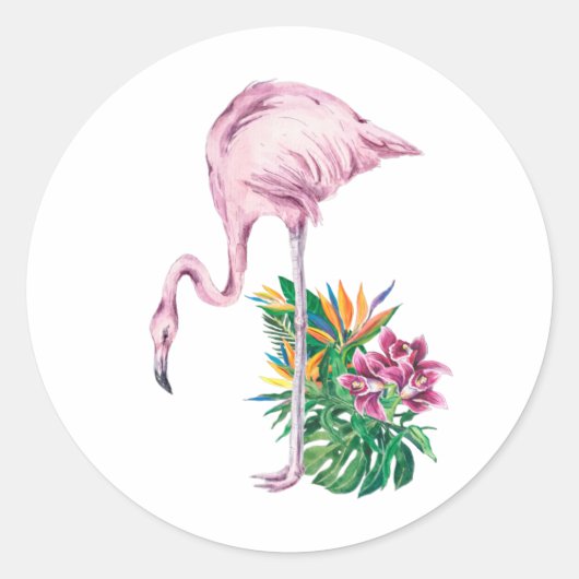 Roze Waterverf van Flamingo Schilderen Ronde Sticker (Voorkant)