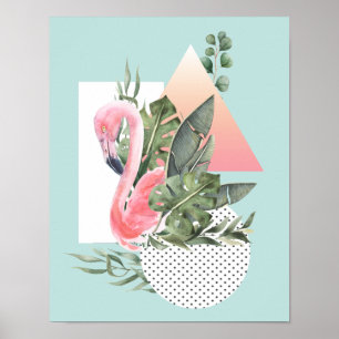 Roze Waterverf van Flamingo Tropische collage Poster