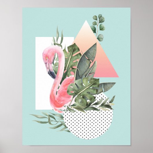 Roze Waterverf van Flamingo Tropische collage Poster (Voorkant)