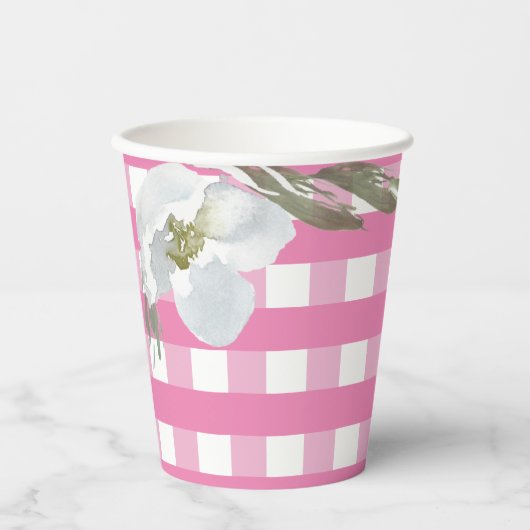 Roze Waterverf van Gingham Party Tableware Papieren Bekers (Voorkant)