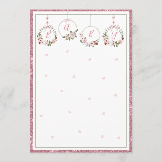 Roze Waterverf van glitter Harten Baby shower Kaart (Achterkant)