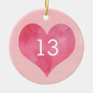Roze Waterverf van het hart 13de verjaardag Keramisch Ornament