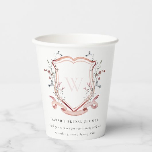 Roze Waterverf van wilde bloemen Vrijgezellenfeest Papieren Bekers (Voorkant)