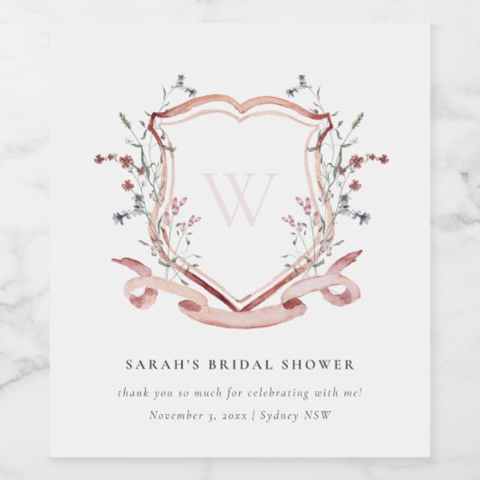 Roze Waterverf van wilde bloemen Vrijgezellenfeest Wijn Etiket (Enkel label)