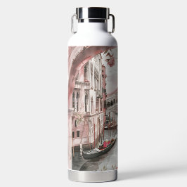  ROZE WATERVERF VENETIË KANAAL MET BLOEMEN WATERFLES