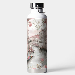 ROZE WATERVERF VENETIË KANAAL MET BLOEMEN WATERFLES