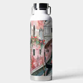  ROZE WATERVERF VENETIË KANAAL MET BLOEMEN WATERFLES