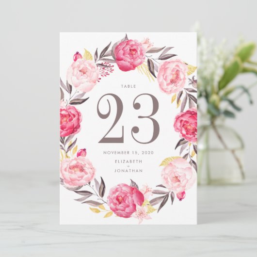 Roze Waterverf ventilator Wreattable Number Kaart (Staand voorkant)