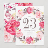 Roze Waterverf ventilator Wreattable Number Kaart (Voorkant / Achterkant)