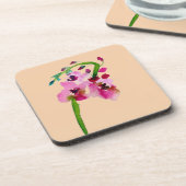 Roze waterverf verbascum bloesem bier onderzetter (Linkerzijde)