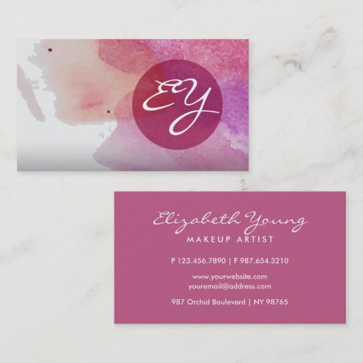 Roze Waterverf Verf Abstract Verfplaat Visitekaartje (Voorkant / Achterkant)