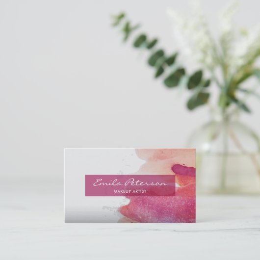 Roze Waterverf Verf Abstract Verfplaat Visitekaartje (Staand voorkant)
