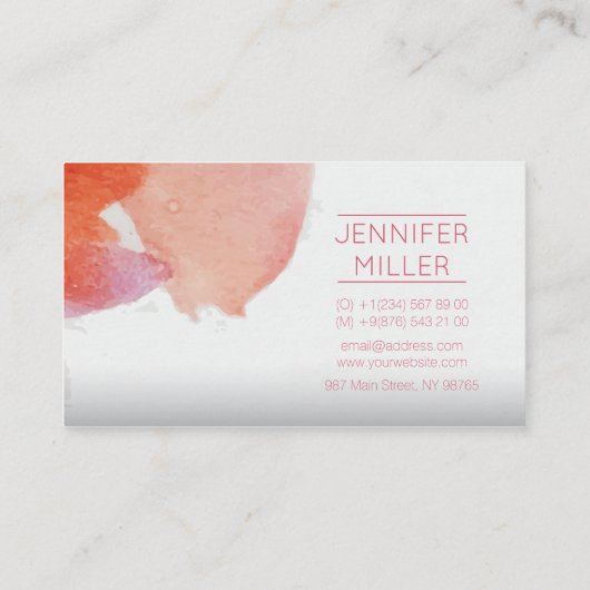 Roze Waterverf Verf Abstract Verfplaat Visitekaartje (Achterkant)