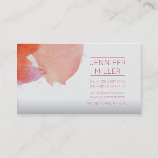 Roze Waterverf Verf Abstract Verfplaat Visitekaartje (Achterkant)