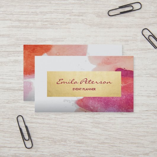 Roze Waterverf Verf Abstract Verfplaat Visitekaartje (Voorkant / Achterkant in situ)