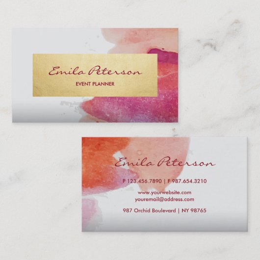 Roze Waterverf Verf Abstract Verfplaat Visitekaartje (Voorkant / Achterkant)