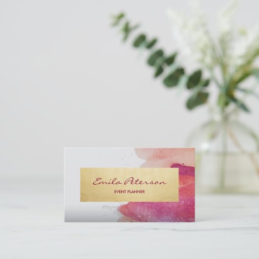 Roze Waterverf Verf Abstract Verfplaat Visitekaartje (Staand voorkant)