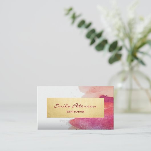 Roze Waterverf Verf Abstract Verfplaat Visitekaartje (Staand voorkant)
