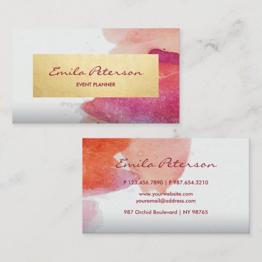 Roze Waterverf Verf Abstract Verfplaat Visitekaartje (Voorkant / Achterkant)