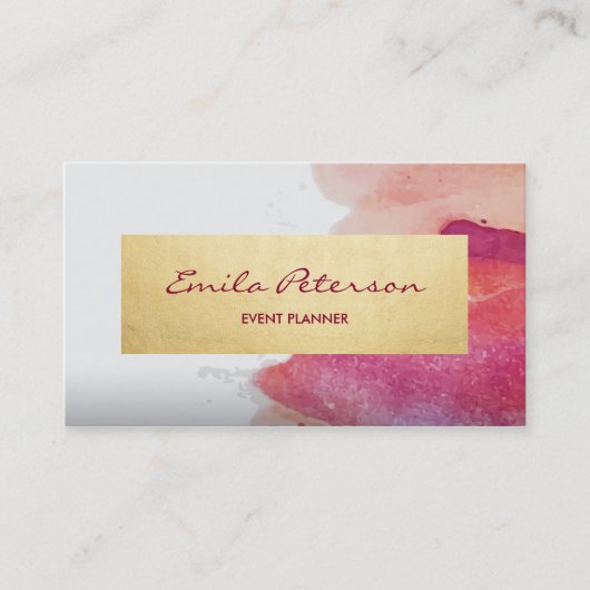 Roze Waterverf Verf Abstract Verfplaat Visitekaartje (Voorkant)