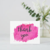 Roze Waterverf Verf Splatter Dank u Briefkaart (Staand voorkant)