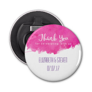 Roze Waterverf Verf Splatter Weddenschap Bedankt Button Flesopener