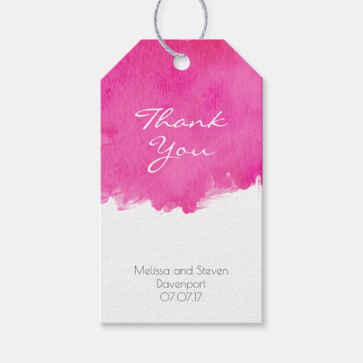 Roze Waterverf Verf Splatter Weddenschap Bedankt Cadeaulabel (Voorkant)