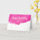 Roze Waterverf Verf Verfspatter Happy Birthday Kaart (Gele Bloem)