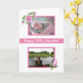 Roze waterverf verjaardag nu en toen foto's kaart (Gele Bloem)