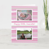 Roze waterverf verjaardag nu en toen foto's kaart (Voorkant)