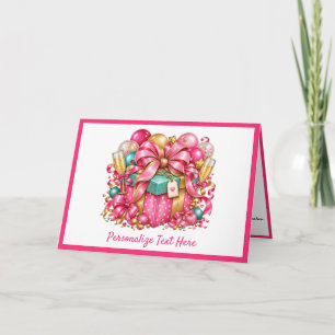 Roze Waterverf Verjaardagscadeau met Strik Kaart