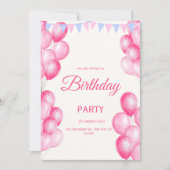 Roze Waterverf Verjaardagsuitnodiging Kaart (Voorkant)