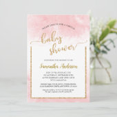 Roze Waterverf Virtual Baby shower Gold Glitter Kaart (Staand voorkant)
