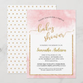 Roze Waterverf Virtual Baby shower Gold Glitter Kaart (Voorkant / Achterkant)