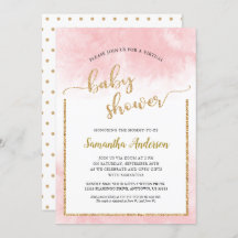 Roze Waterverf Virtual Baby shower Gold Glitter
