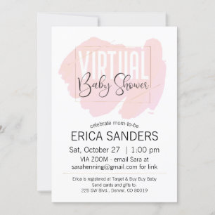 Roze Waterverf Virtual Baby shower Invitation Kaart