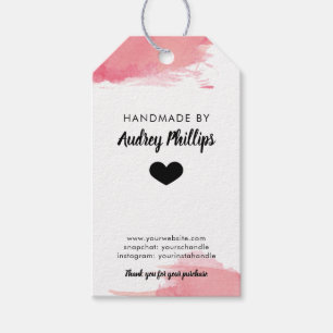 Roze Waterverf Vlekken Handgemaakte Product Tag Cadeaulabel